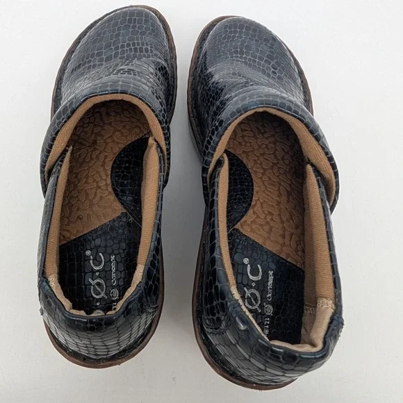 BOC Bern Concept Black Faux Snakeskin Mule Clogs Women's Size 7M Comfort Shoes - Picture 10 of 16